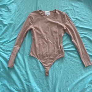 Privacy Please Pink-Nude Long Sleeve Thong Bodysuit | Size M | Like New
